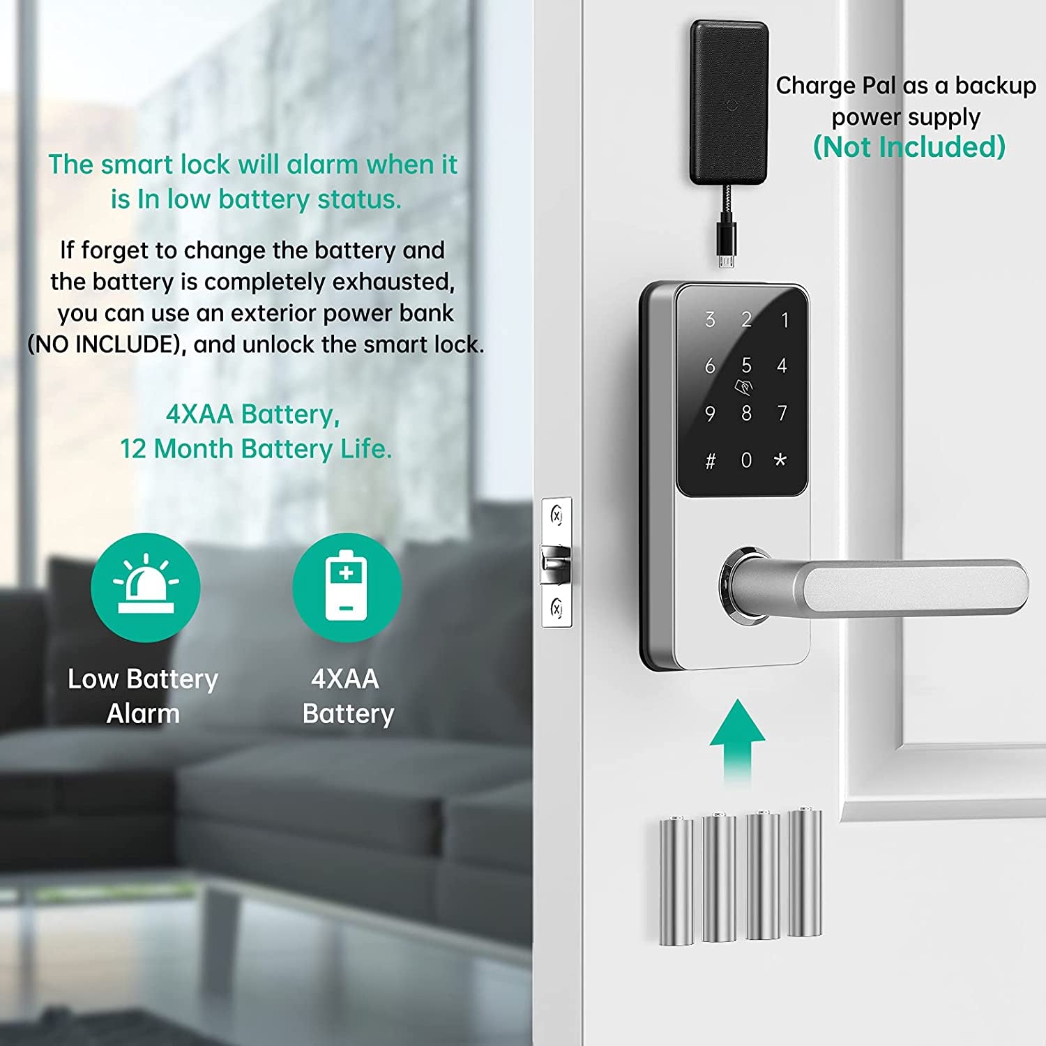 Smart Lever Door Lock【Only Fit Right Handle Door】 Touchscreen Keypad, Keyless Entry Door Lock Featuring Auto-Locking, Compatible with Alexa & Google Assistant